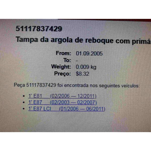 Tampa Para-choque Dianteiro Bmw 120 2006-2010